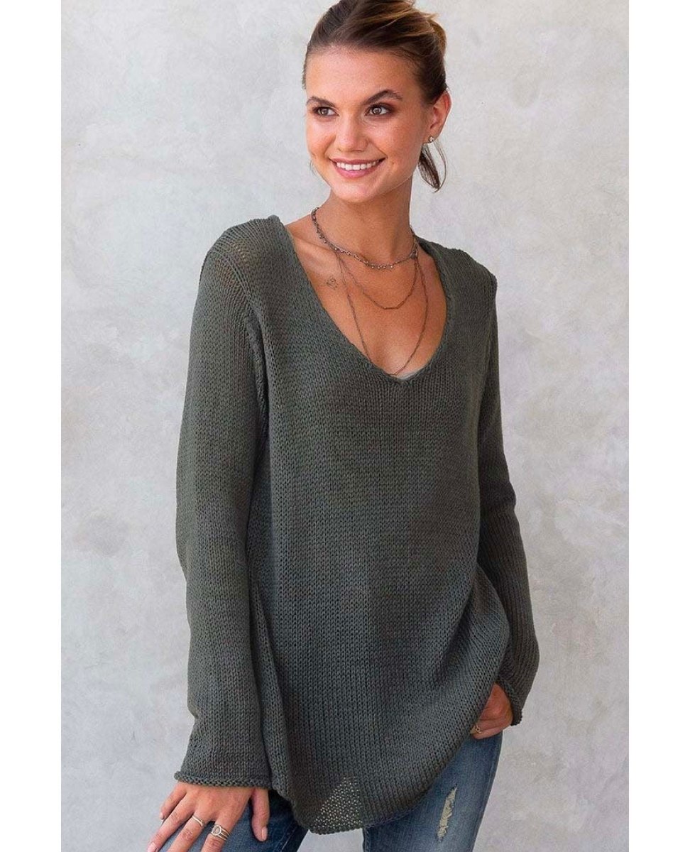 V Neck Cotton Sweater Bold Ink - clearpathherbicide