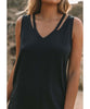 V - Neck Cutout Shirttail Tank Black - miamidrugpossession