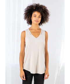 V - Neck Cutout Shirttail Tank Mushroom - clearpathherbicide