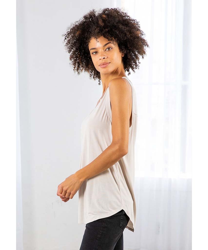 V - Neck Cutout Shirttail Tank Mushroom - miamidrugpossession