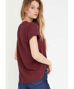 V - Neck Short Sleeve Tee Red Wine - miamidrugpossession