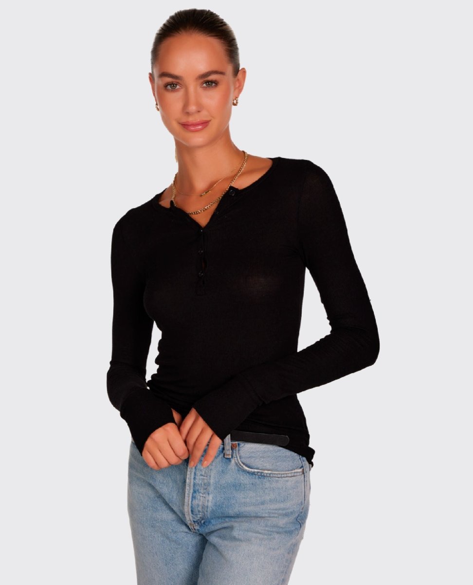 Vance Henley Long Sleeve Top Black - PINK ARROWS