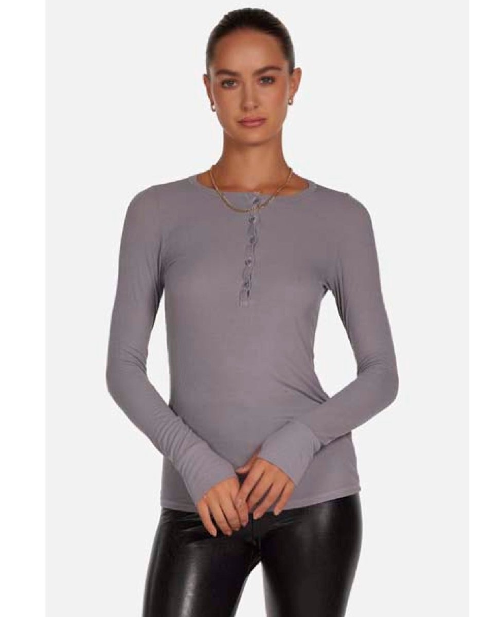 Vance Henley Long Sleeve Top Pewter - PINK ARROWS