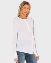 Vance Henley Long Sleeve Top White - PINK ARROWS