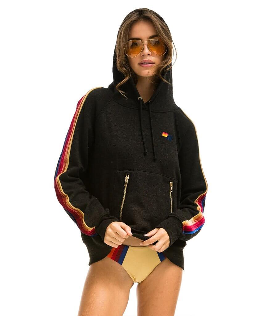 Velvet Stripe Hoodie Black - PINK ARROWS