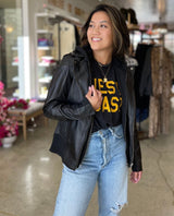 Washable Black Hannah Zip Hood Leather Jacket - miamidrugpossession