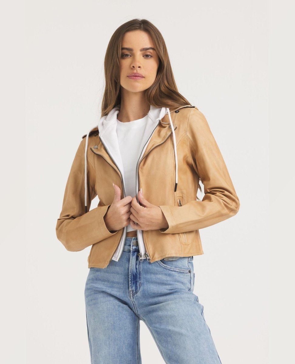 Washable Molly Leather Jacket Au Lait - PINK ARROWS