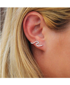 Wave Ear Climber Silver - PINK ARROWS