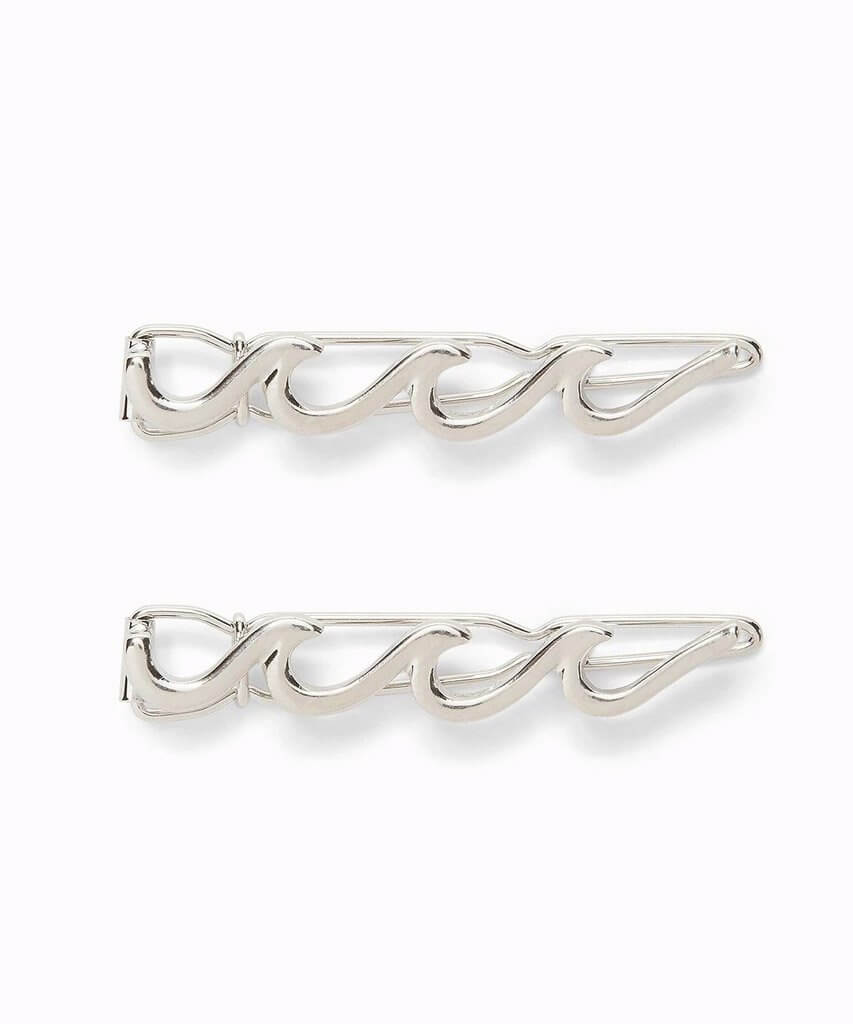 Wave Hair Barrettes Silver Set of 2 - miamidrugpossession