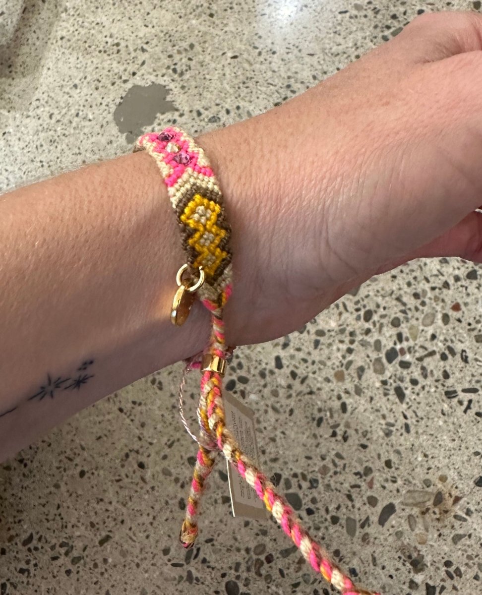 Wayuu Skinny Bracelet Vanilla - PINK ARROWS