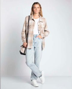 Weston Taupe Plaid Shacket - miamidrugpossession