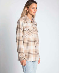 Weston Taupe Plaid Shacket - PINK ARROWS