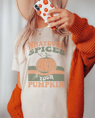 Whatever Spices Your Pumpkin Natural Tee - PINK ARROWS