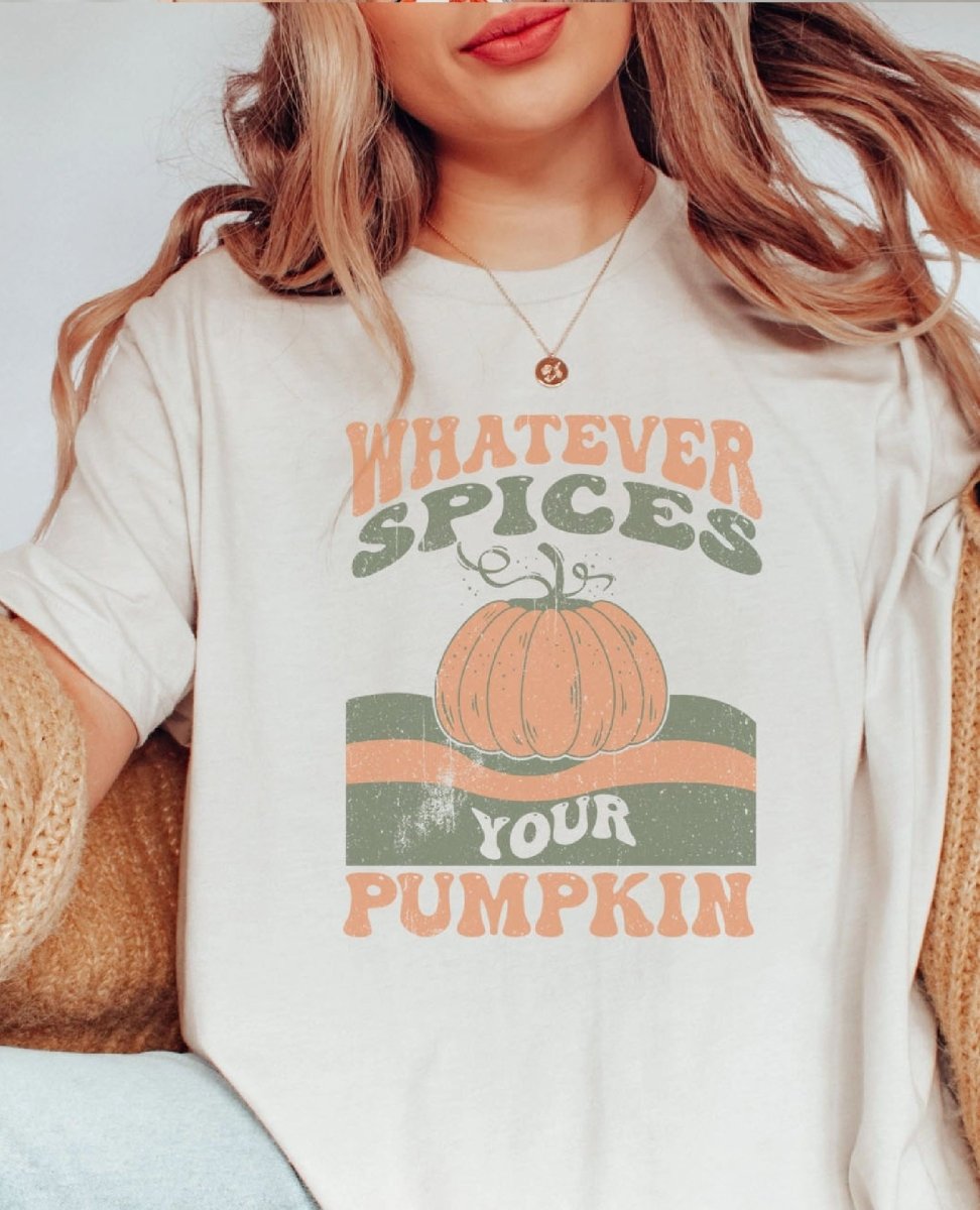 Whatever Spices Your Pumpkin Natural Tee - PINK ARROWS