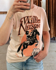 Willie Nelson On The Road Again Tee - PINK ARROWS