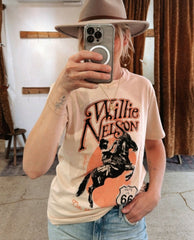 Willie Nelson On The Road Again Tee - PINK ARROWS