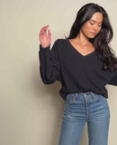 Wyatt Oversized VNeck Sweatshirt Black - miamidrugpossession