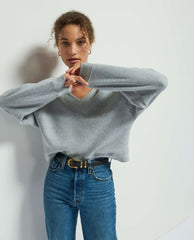 Wyatt Oversized VNeck Sweatshirt Grey - PINK ARROWS