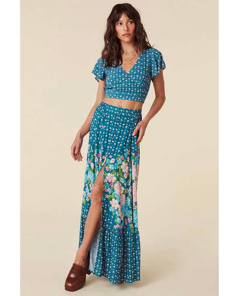 Yellow Rose Maxi Skirt Cornflower Blue - miamidrugpossession