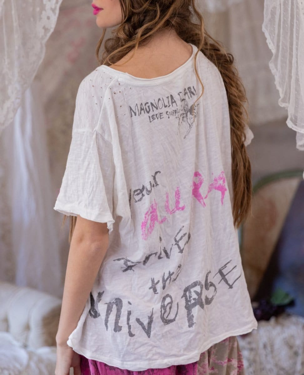 Your Aura Love Vintage White Tee - PINK ARROWS