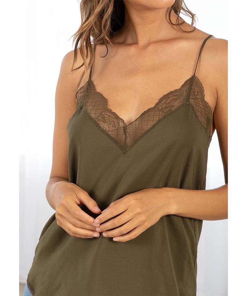 Zarina Lace Cami Military - miamidrugpossession