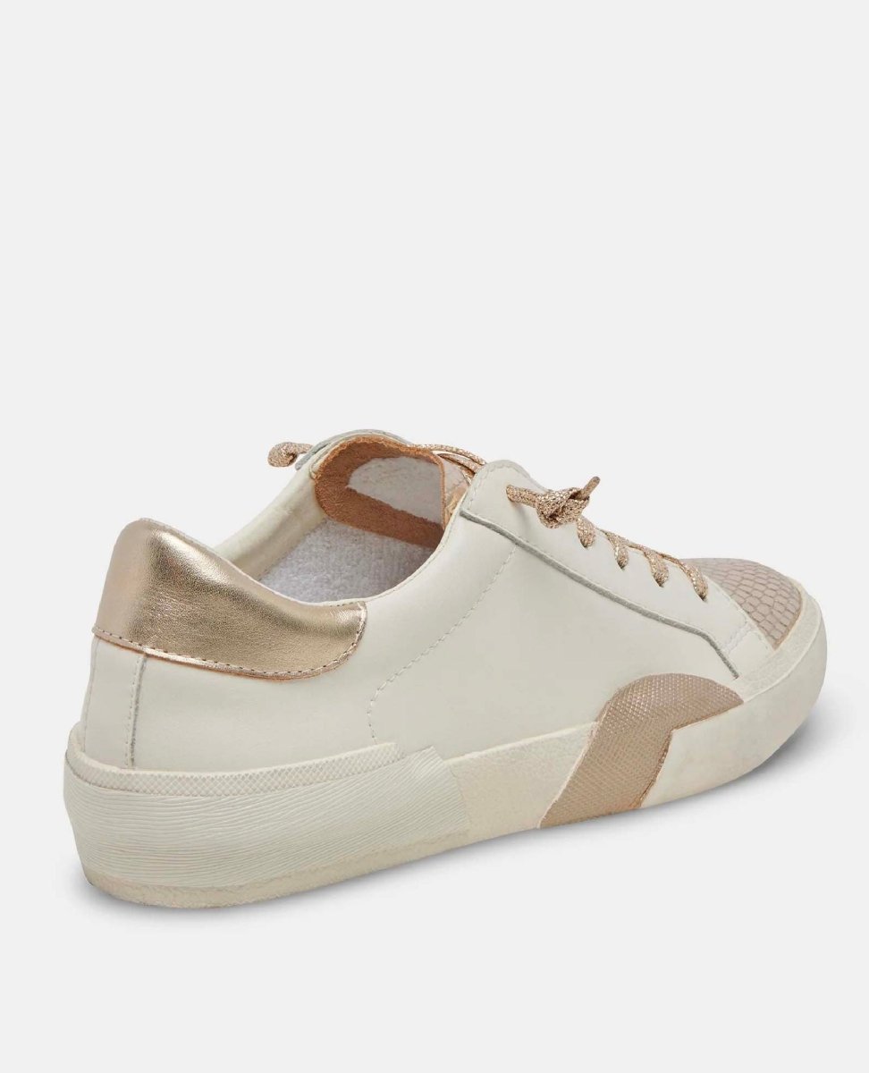 Zina Plush Sneakers White Gold Leather - clearpathherbicide