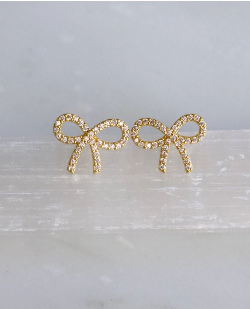 Zircon Bow Stud Earrings - PINK ARROWS