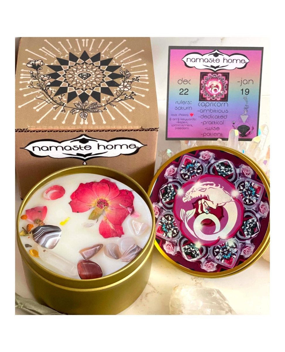 Zodiac Crystal Namaste Candles Assorted Full Size 8 oz - clearpathherbicide