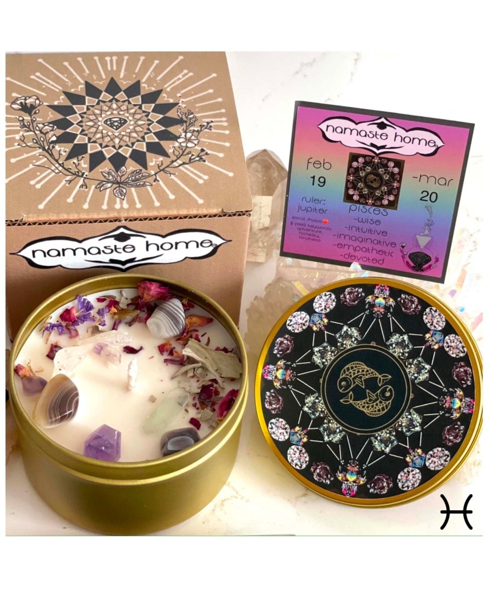 Zodiac Crystal Namaste Candles Assorted Full Size 8 oz - miamidrugpossession