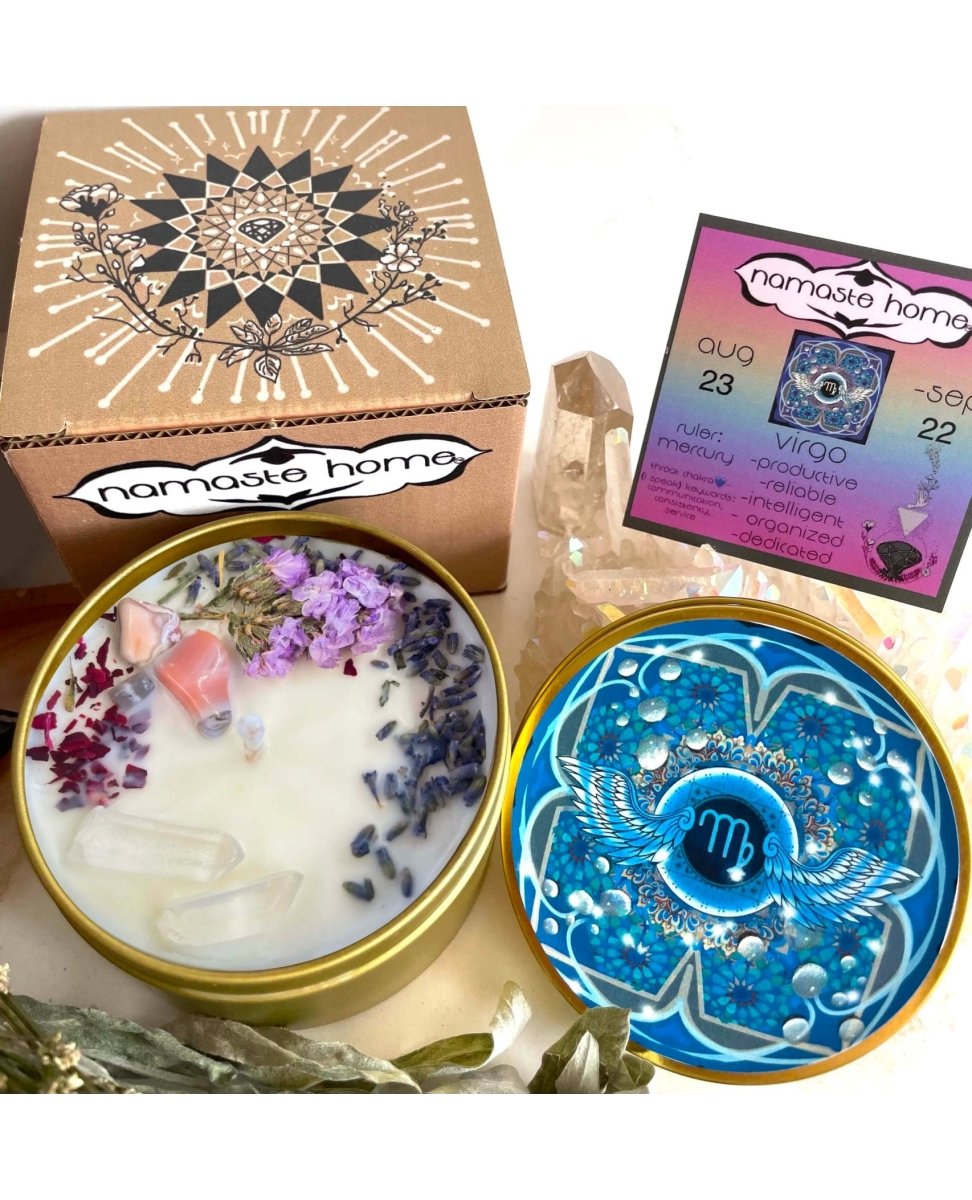 Zodiac Crystal Namaste Candles Assorted - Travel Size 4 oz - clearpathherbicide