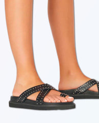 Zori Slides Black Studded Sandal - PINK ARROWS