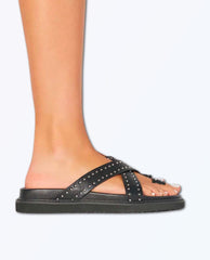 Zori Slides Black Studded Sandal - PINK ARROWS